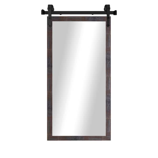 (33 in. W x 62 in. H) Steel Brass Modern Rustic Vertical Mirror with Steel Barn Door Rail