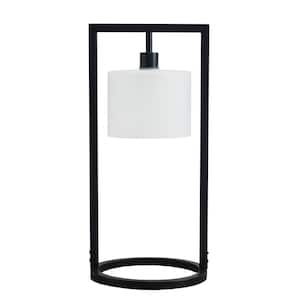 Kittery 24 in. Black Base/Frosted Shade Metal Table Lamp with Glass Drum Shade
