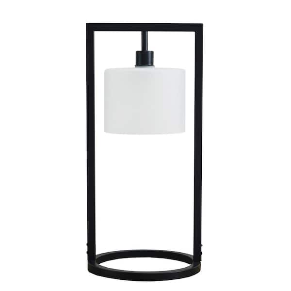 INK+IVY Kittery 24 in. Black Base/Frosted Shade Metal Table Lamp with Glass Drum Shade