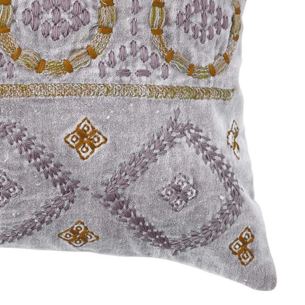 Mauve Cotton Velvet Embroidered Lumbar Pillow