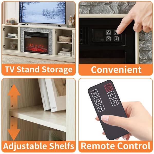 70 in. Freestanding Fireplace TV Stand for TVs Up to 75 in. with 23 in. Electric Fireplace Insert,Media Cabinet in White