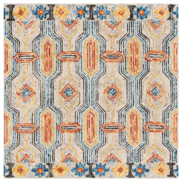 Trace Gray/Blue 4 ft. x 4 ft. Trellis Square Area Rug