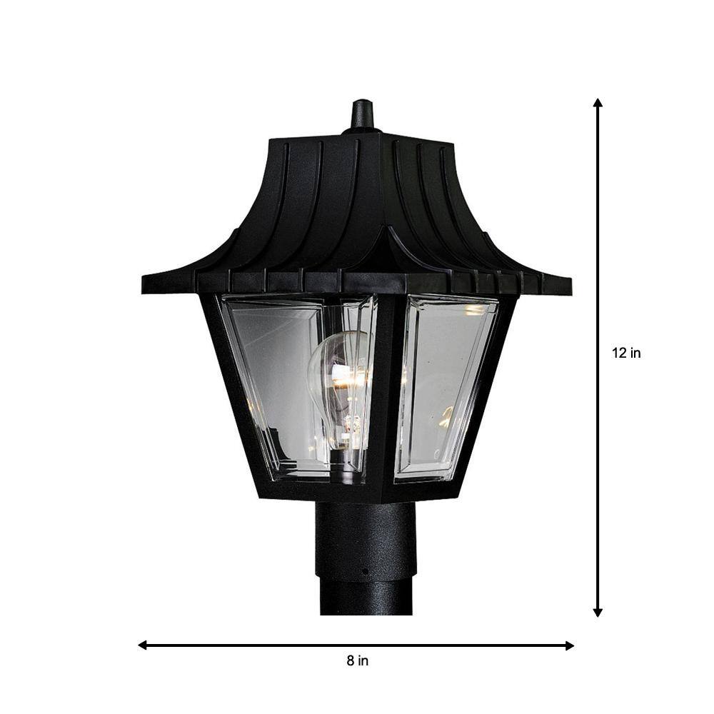 Mansard Black Resin Outdoor Post Lantern with Clear Acrylic Panels