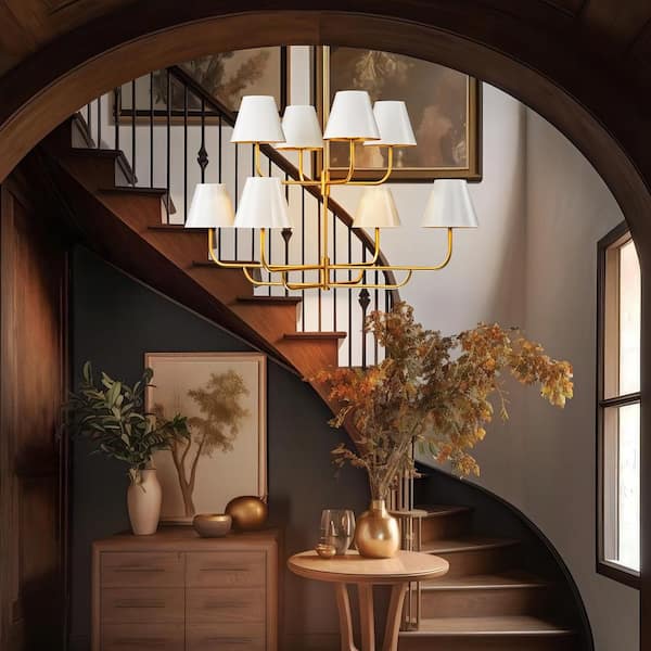 Olive 8-Light Modern White 2-Tiered Oversized Chandelier Cone Sputnik Cluster Branch Chandelier with Cone Metal Shade