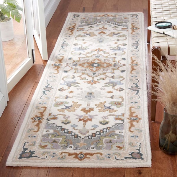 Heritage Ivory/Light Blue 2 ft. x 10 ft. Border Floral Medallion Runner Rug