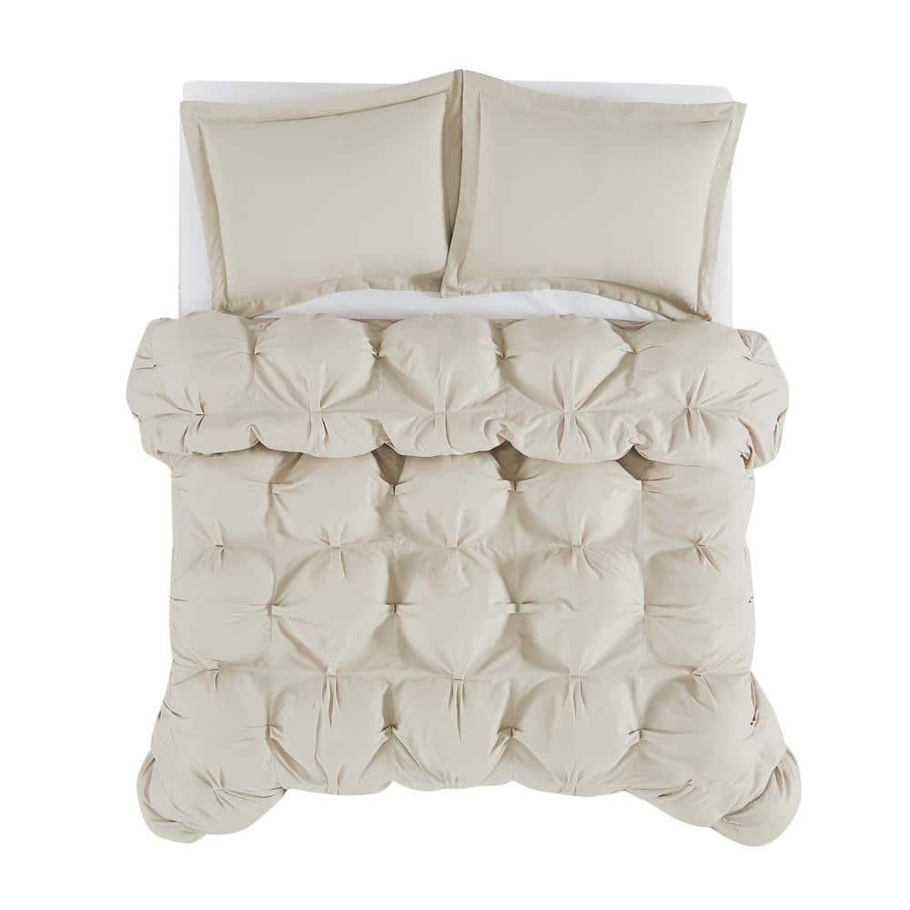 Beige King Microfiber Puffer Comforter Set