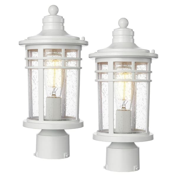 2 Pack White Aluminum Outdoor Post Lights Post Lamp with Glass, Waterproof Post Cap Lights for Outside Patio Yard