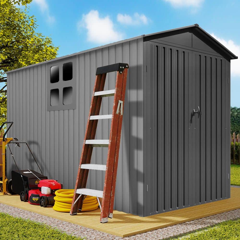 10 ft. W x 5.5 ft. D Metal Shed with Window, Tracks and Fixtures, Motorcycle Outdoor Steels in Grey (53 sq. ft. ) price history on PriceWatchPro
