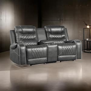 77.5 in. Flared Arm Faux Leather Rectangle Power Loveseat Recliner Sofa in Gray