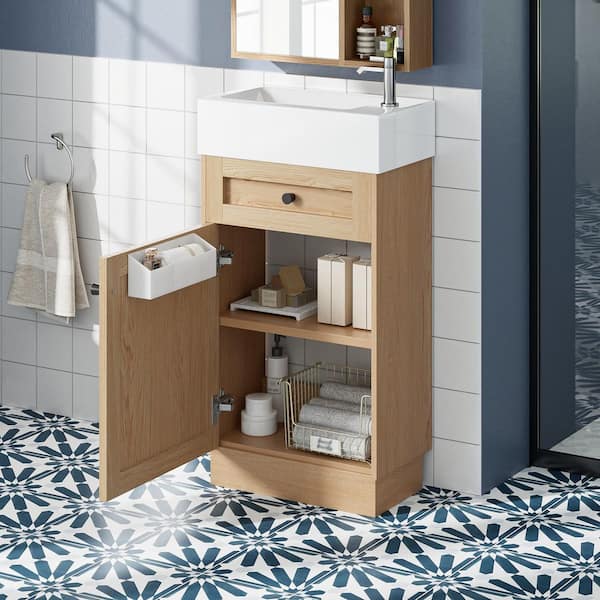 18.5 in. Freestanding Wood Bath Vanity with White Resin Top, Adjustable Shelve Door Bathroom Storage Cabinet Unassembled