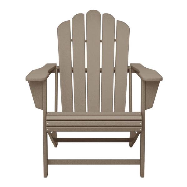 Aderson Weathered Wood 3-Piece All Weather Outdoor Patio Plastic Adirondack Chairs Conversation Set with Coffee Table