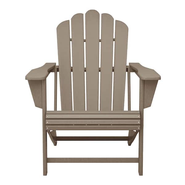 Aderson Weathered Wood 3-Piece All Weather Outdoor Patio Plastic Adirondack Chairs Conversation Set with Coffee Table