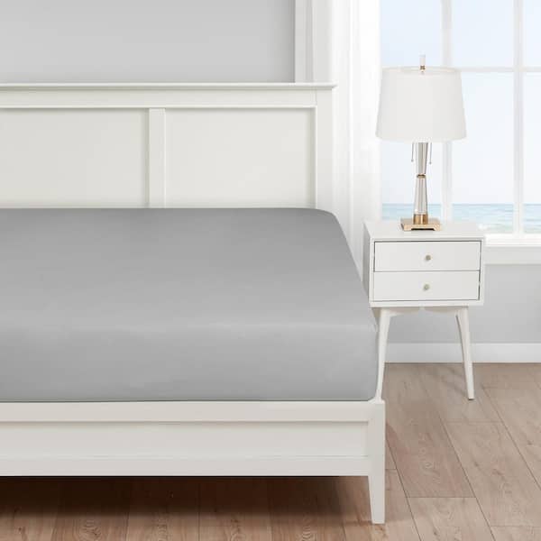 Solid Gray Cotton Blend Queen Fitted Sheet