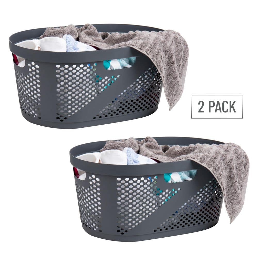 Gray Plastic Ventilated Laundry Hampers Set of 2