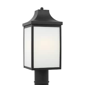 Saybrook 1-Light Textured Black Aluminum Hardwired Outdoor Weather Resistant Post Light with No Bulbs Included