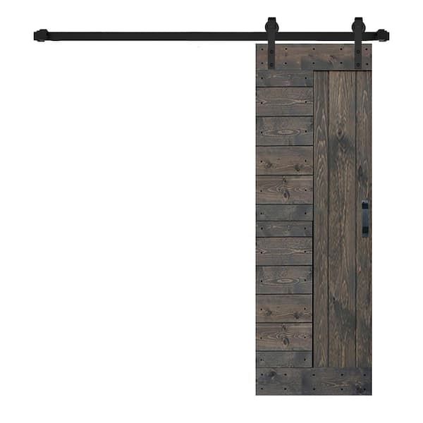 ISLIFE L Series 28 in. x 84 in. Smoky Gray Finished Solid Wood Sliding Barn Door with Hardware Kit - Assembly Needed