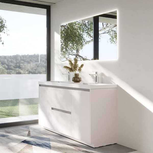 WOODBRIDGE MT 59 in. W x 19.6 in. D Double Sink Freestanding Bath