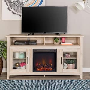 Modern Farmhouse Tall Fireplace TV Stand - White Oak