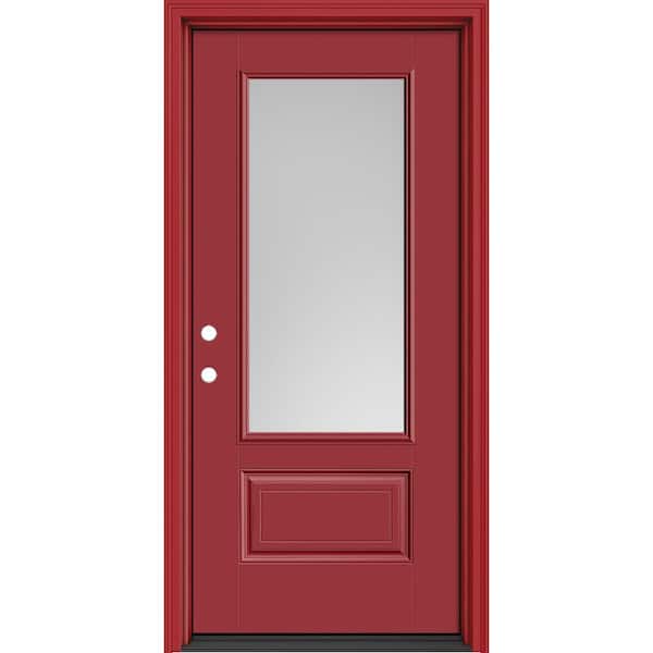 Masonite Performance Door System 36 in. x 80 in. 3/4-Lite Right-Hand Inswing Pearl Red Smooth Fiberglass Prehung Front Door