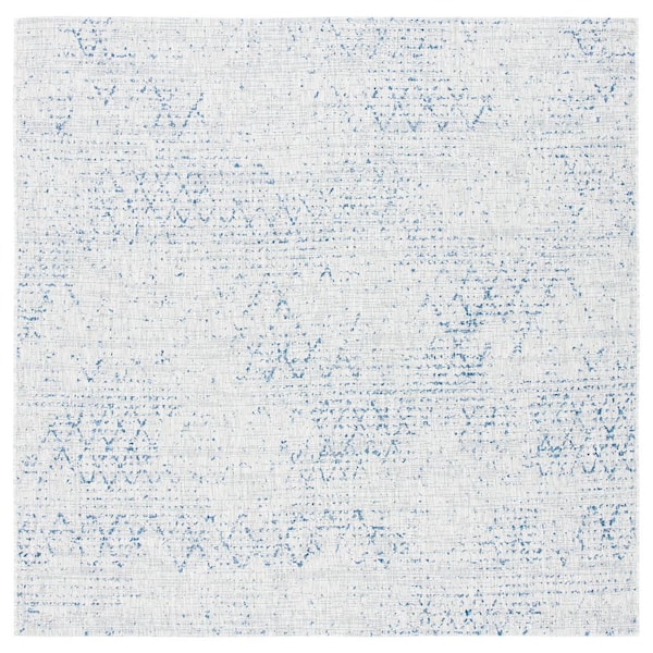 Courtyard Gray/Navy 7 ft. x 7 ft. Distressed Indoor/Outdoor Patio  Square Area Rug