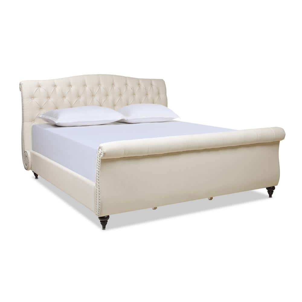 Nautlius King Bed Frame with Headboard & Footboard Light Beige Linen