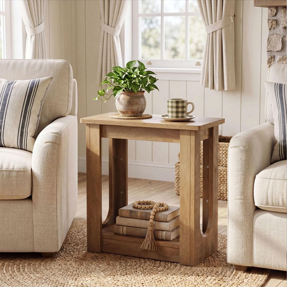 Kerlin 23.6 in. Oak Brown Rectangle MDF End Table with Shelf, Small Couch Side Table for Sofa, Bed Side price history on PriceWatchPro