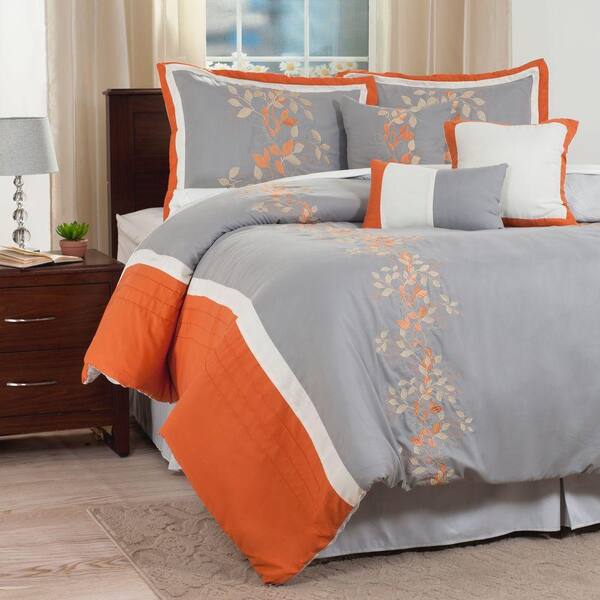 Lavish Home Branches 7-Piece Orange Embroidered King Comforter Set