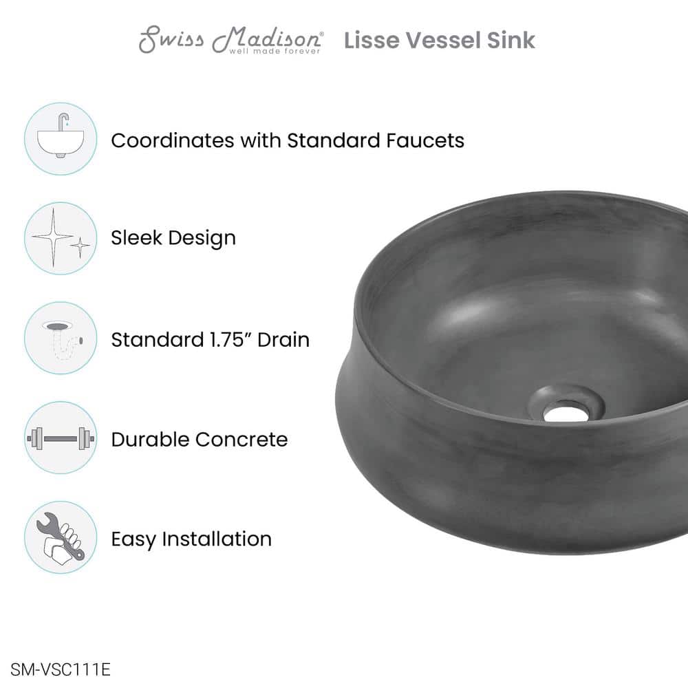 Lisse 18" Dark Grey Concrete Round Vessel Sink