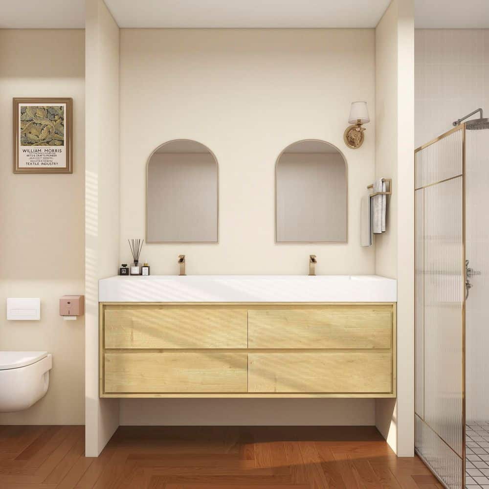 Saggie 71 in. W. x 20 in. D x 28 in. H Double Sink Floating Bath Vanity in Oak with White Acrylic Top price history on PriceWatchPro