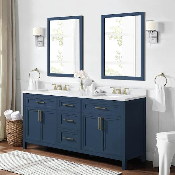 Home Decorators Collection Mayfield 72 in. W x 22 in. D x 34 in. H Double Sink Bath Vanity in Grayish Blue with White Engineered Stone Top