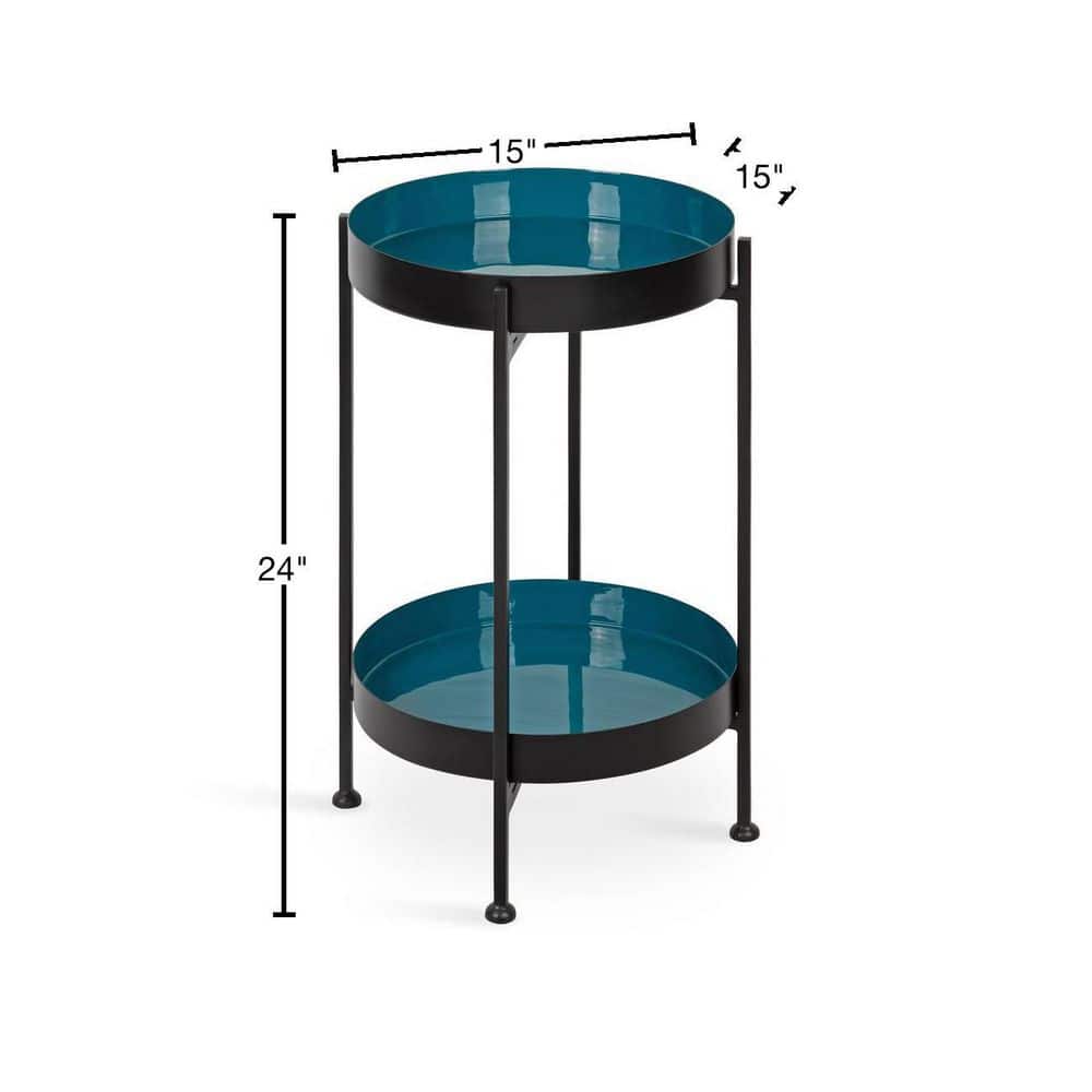 Nira Black and Teal Round Metal Two-Tier Side Table