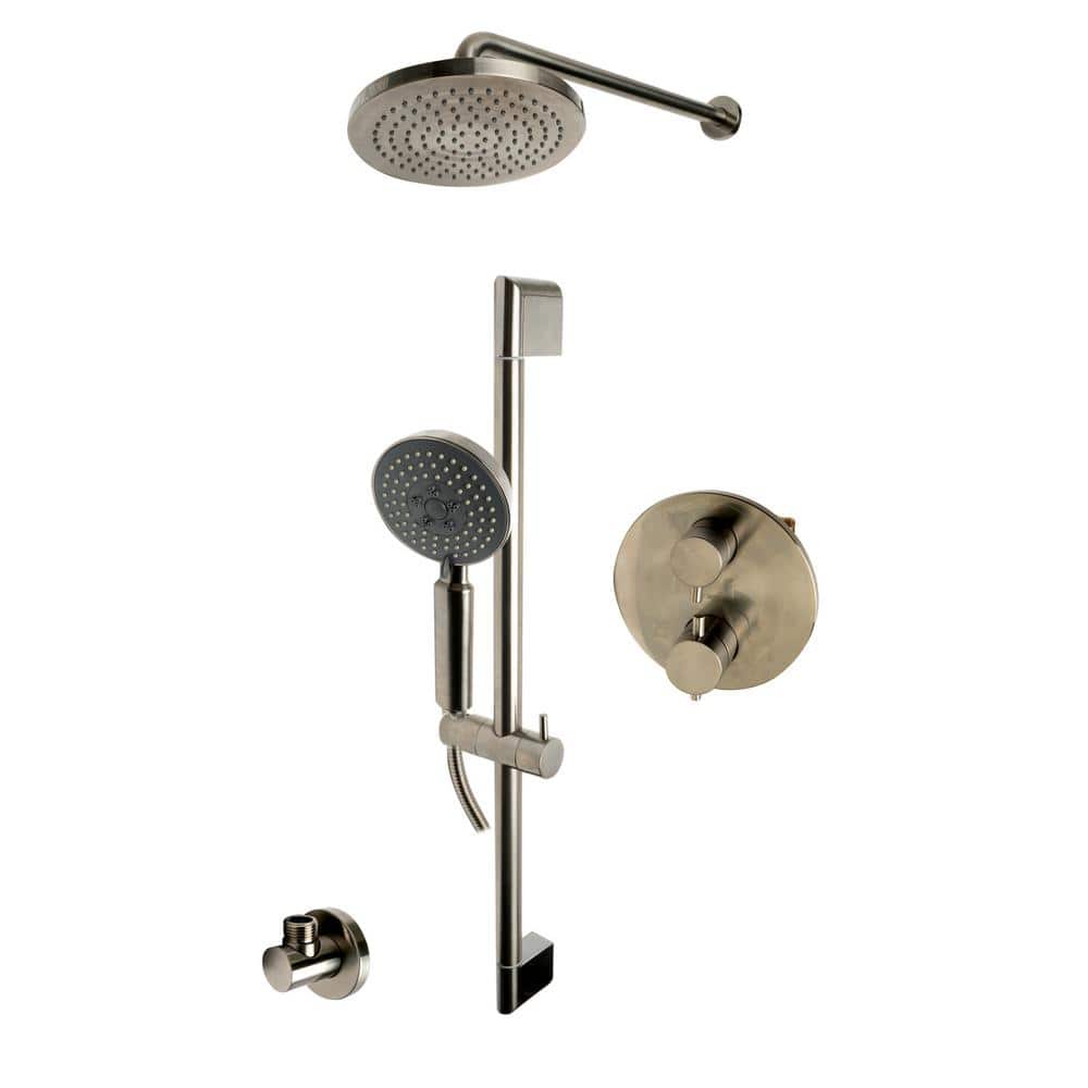 Brushed Nickel Adjustable Height Rain Shower System with Handheld