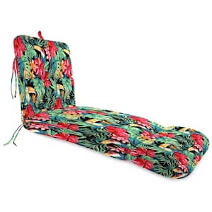 22 in. x 74 in. Outdoor Chaise Lounge Cushion w/Ties & Hanger Loop Rani Citrus Black Tropical Rectangular Knife Edge