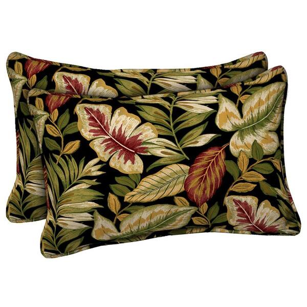 Hampton Bay Twilight Palm Outdoor Lumbar Pillow (2-Pack)