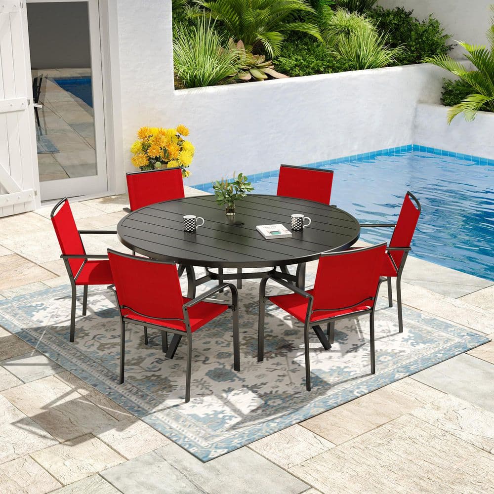 "7-Piece 54"" Metal Round Outdoor Dining Set with Stackable Chairs" price history on PriceWatchPro