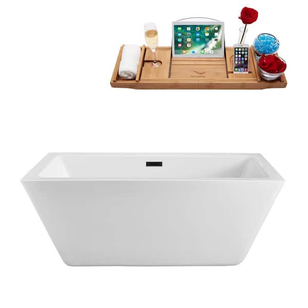 Streamline 70 in. Acrylic Flatbottom Non-Whirlpool Bathtub in Glossy White with Matte Black Drain and Overflow Cover