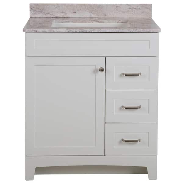 Thornbriar 31 in. Single Sink White Bath Vanity with Winter Mist Cultured Marble Top (Assembled)