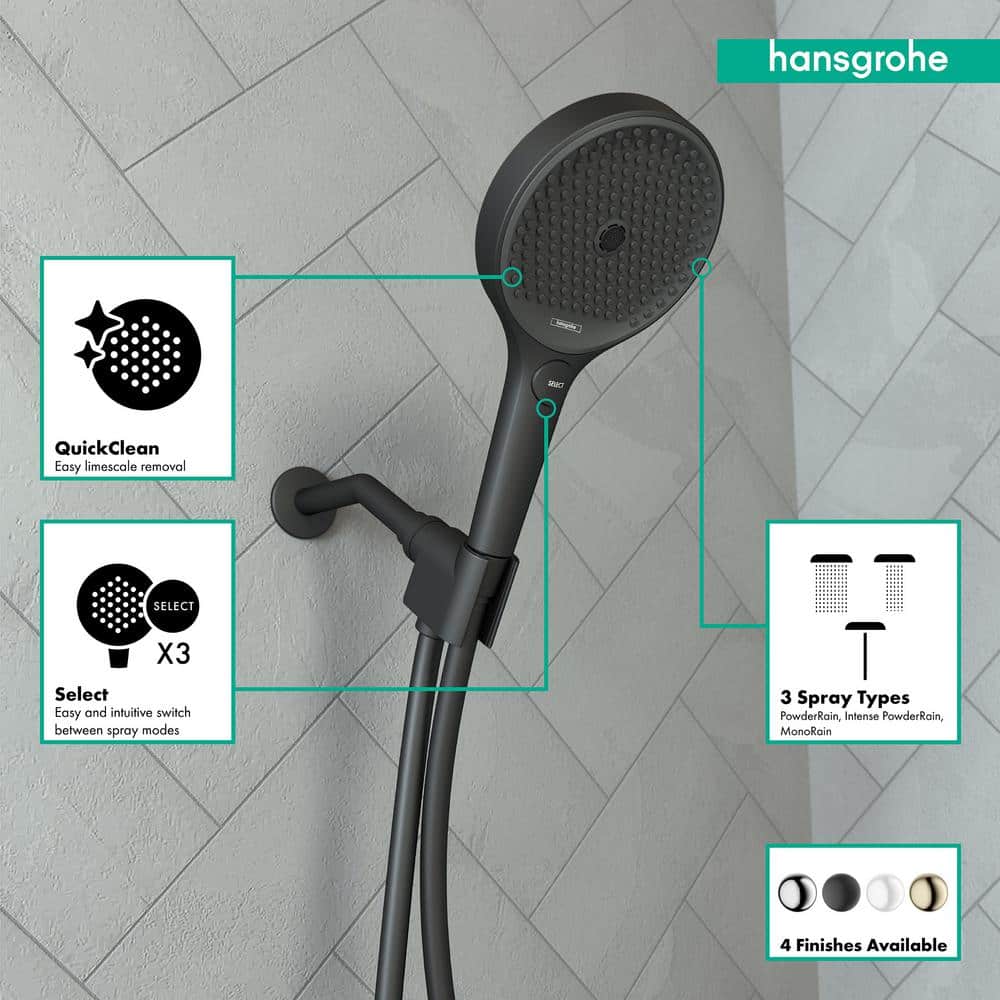 Matte Black Transitional Handheld 3-Jet Showerhead with Filter