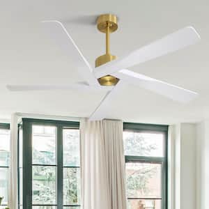 64 in. 6 Fan Speeds Ceiling Fan in Gold and White without Light (5 Blades)