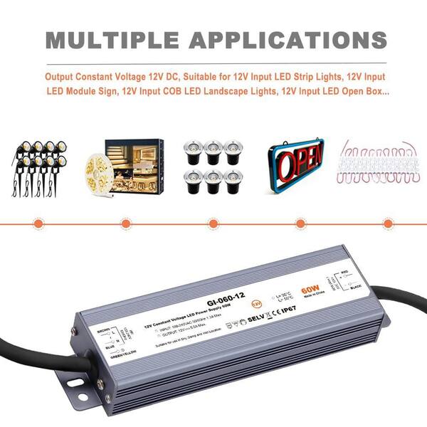 60W Waterproof Voltage LED Driver Power Supply Transformer 100