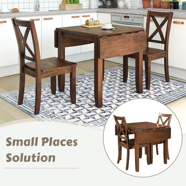 Brown 3-Piece Rubber Wood Outdoor Dining Set, Drop Leaf Breakfast