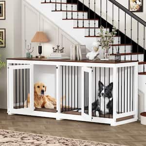 71 in. Large Dog Crate Furniture, XXL Wooden Heavy-Duty Dog Crate for 2 Dogs Kennel with Divider for Large Medium Dogs