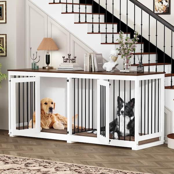 WIAWG 71 in. Large Dog Crate Furniture, XXL Wooden Heavy-Duty Dog Crate for 2 Dogs Kennel with Divider for Large Medium Dogs