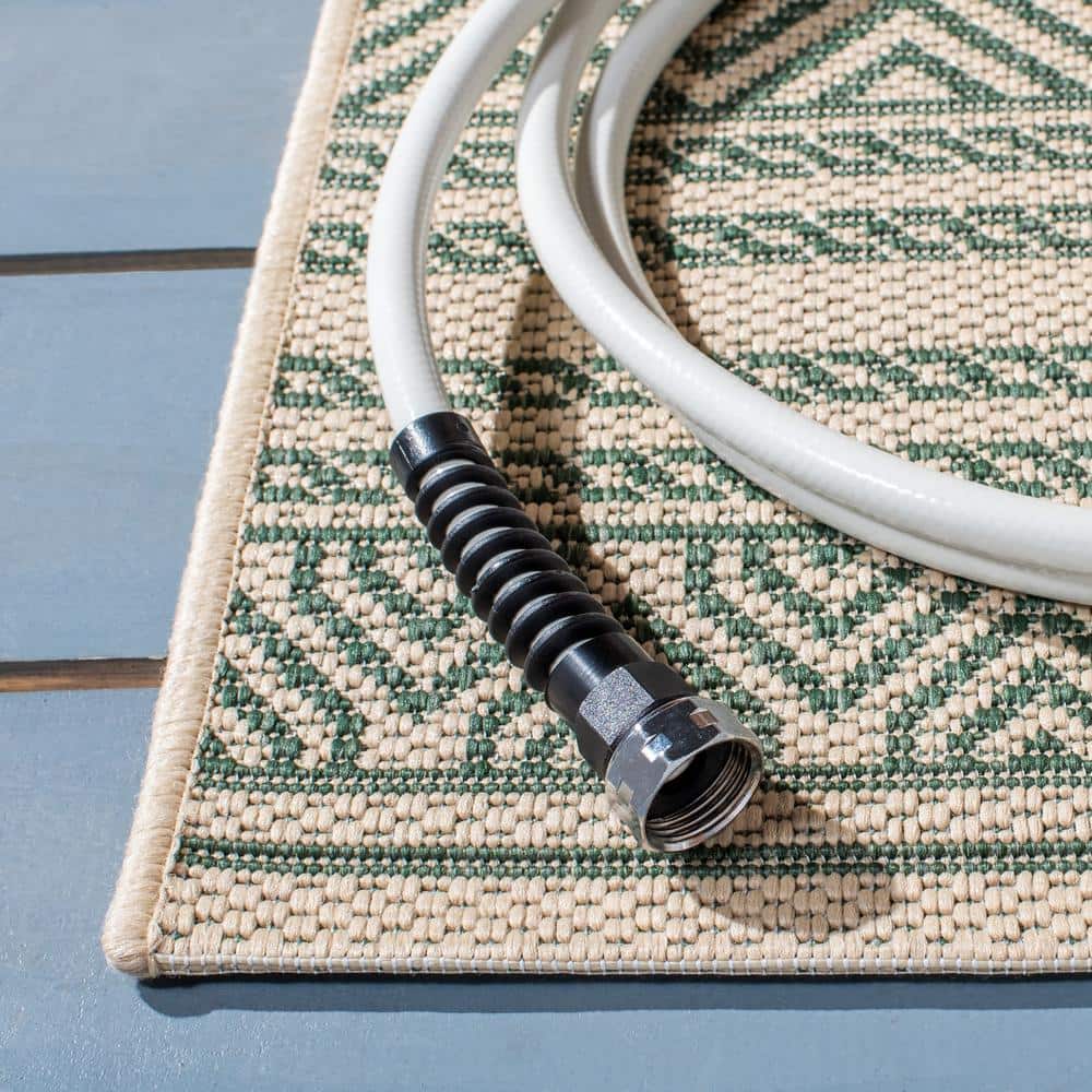 Beige and Dark Green 8' x 10' Stain-Resistant Synthetic Rug