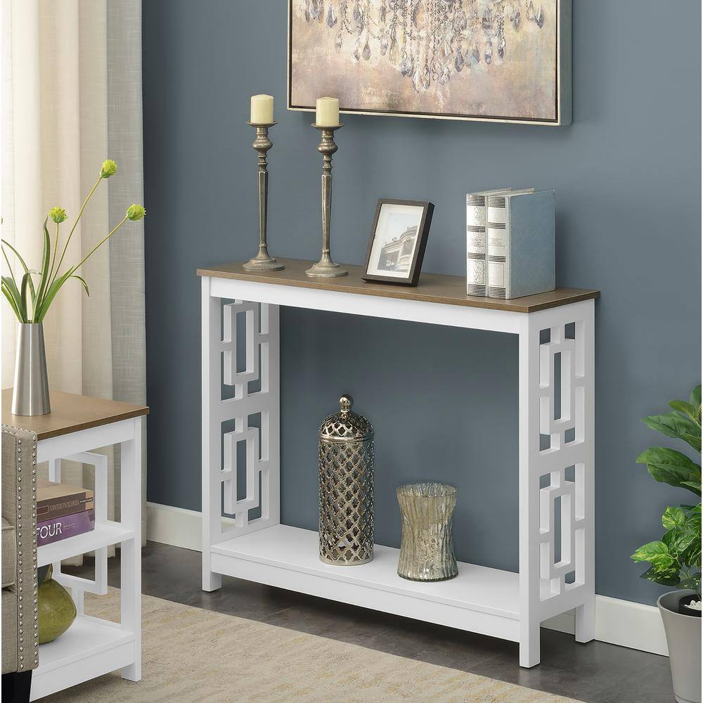Driftwood and White Wood Console Table with Storage Shelf