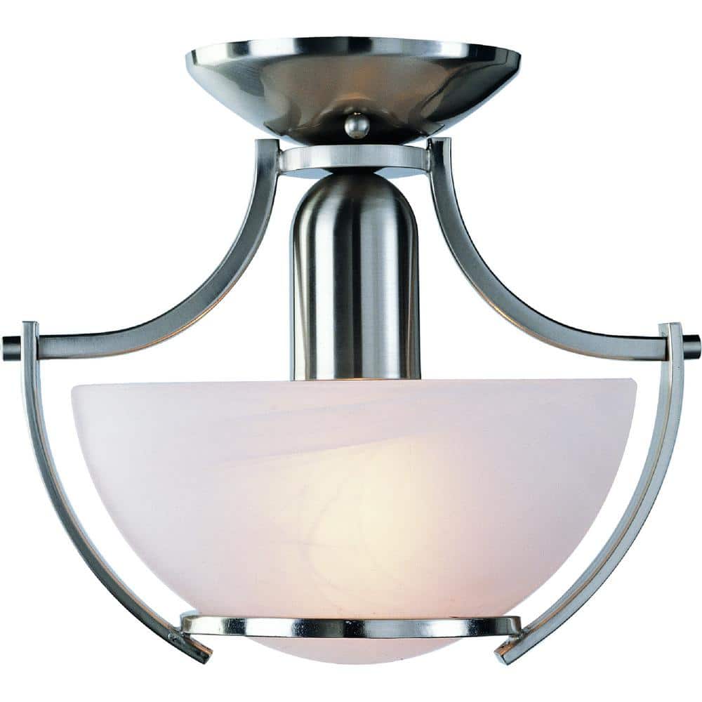 Brushed Nickel Alabaster Glass Semi Flush Mount Light