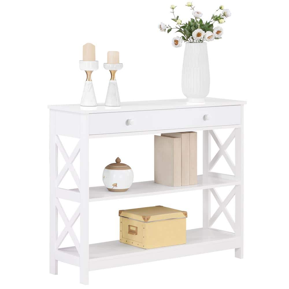 Oxford White Console Table with Drawer and Shelves