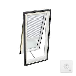 21 in. x 37-7/8 in. Solar Powered Venting Deck Mount Skylight with Laminated Low-E3 Glass and White Room Darkening Blind