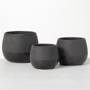6 in., 5 in. & 4.5 in. Black Two-Tone Speckled Round Ceramic Planters (Set of 3)
