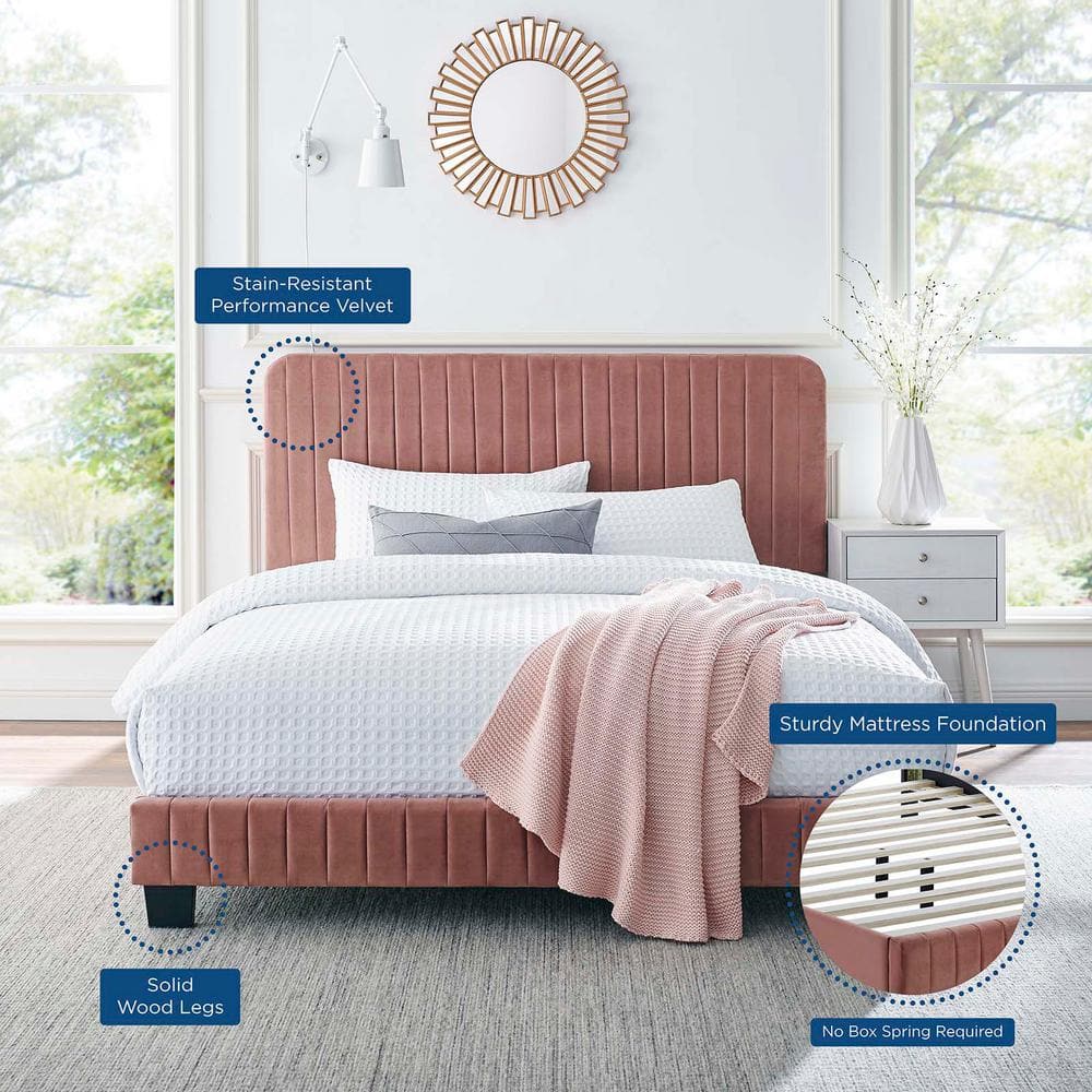 Dusty Rose Channel Tufted Velvet Full Platform Bed